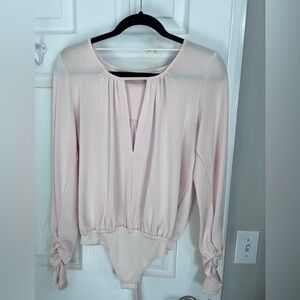 Free People Soft Pink Bodysuit, with Thumbholes Size M